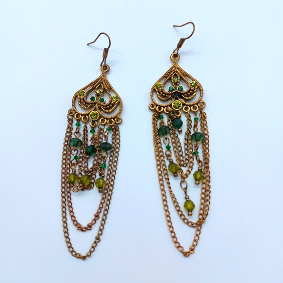 ⭐2 for $10⭐ Green gold chandelier earrings - Picture 1 of 3